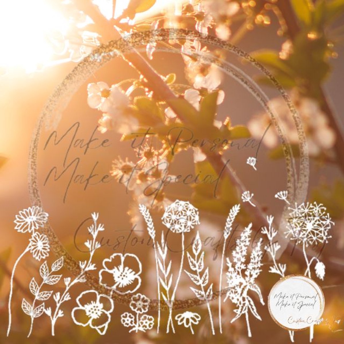 Herbruikbare Statische Raamstickers | Lente | Veldbloemen | Wit